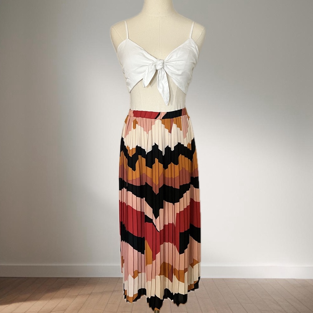 Eva Mendes NY & Company Patterned Midi Pleated Skirt Size XS